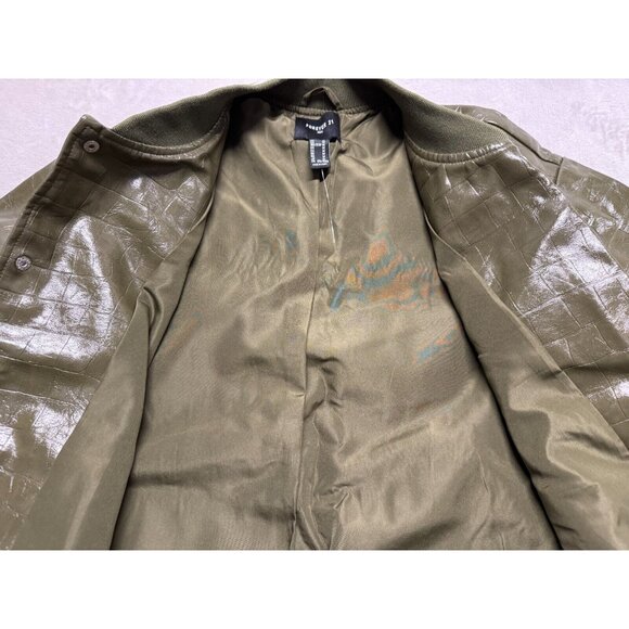 Size M Forever 21 Faux Croc Bomber Jacket Olive Green. - Picture 9 of 12